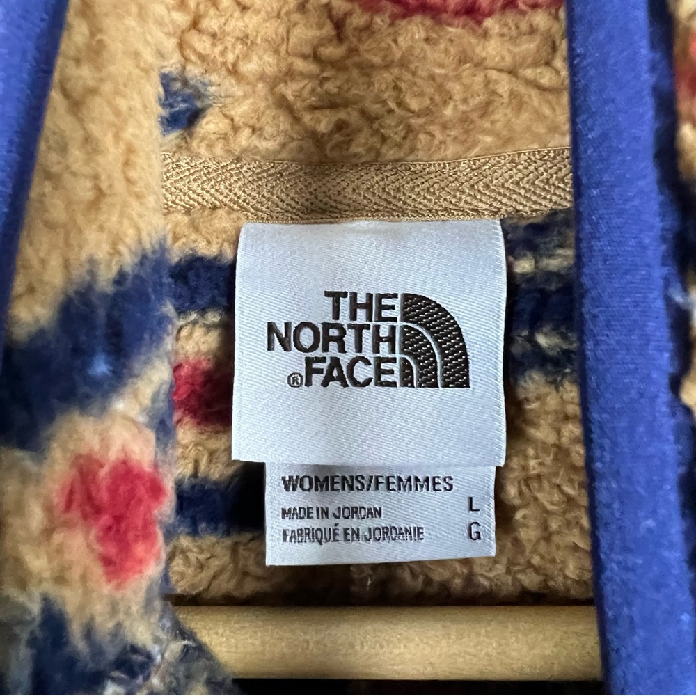 The North Face Tan Patterned Sherpa Vest with Navy & Red Accents - Picture 4 of 5
